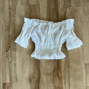 White Off-Shoulder Smocked Top